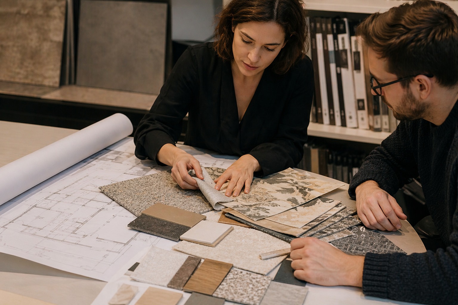Trade professional reviewing materials